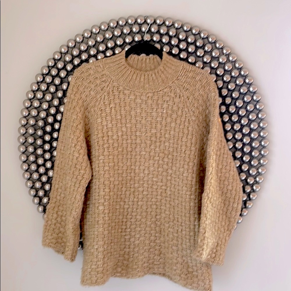 Mango Beige Textured Knit Turtleneck Sweater
